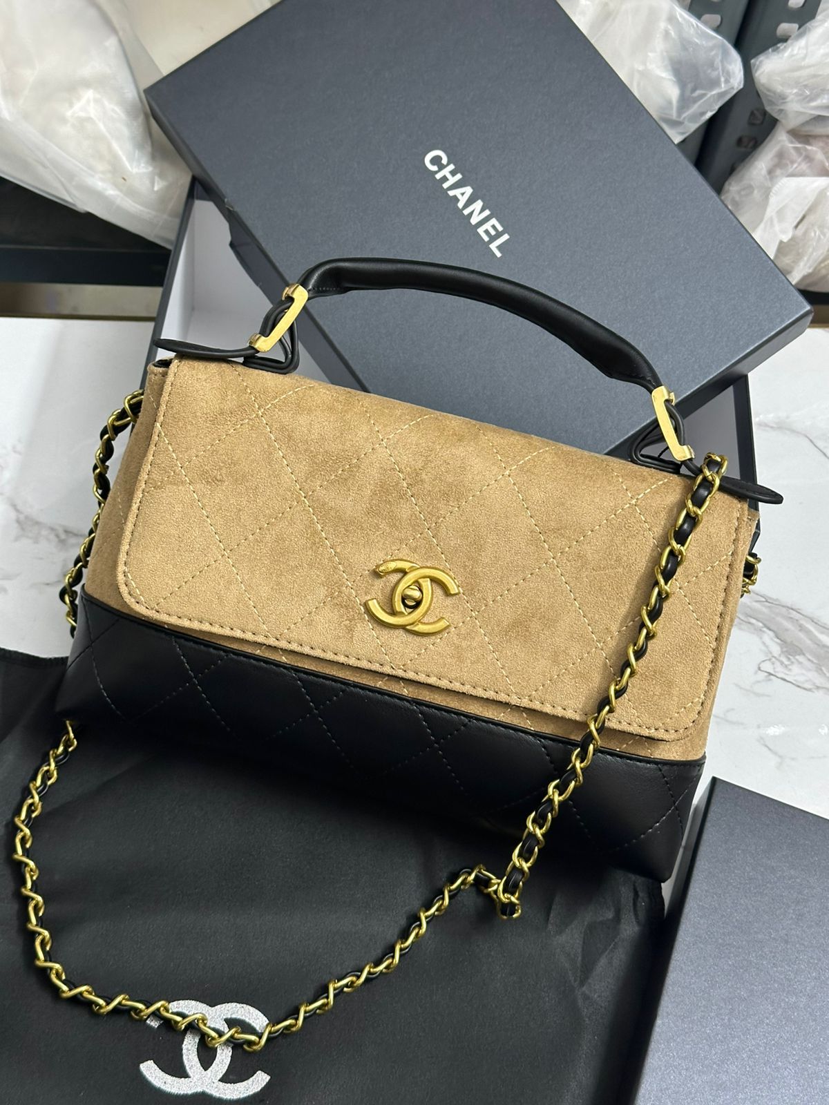 CHANEL COCO BASE SWEDE/QUILTED HANDBAG