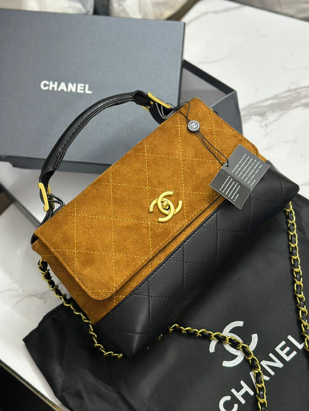 CHANEL COCO BASE SWEDE/QUILTED HANDBAG
